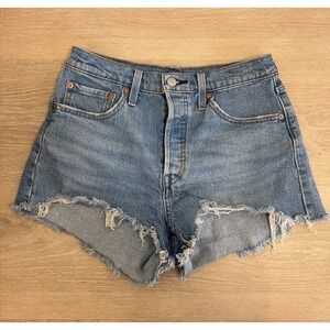 Levi's 501 Distressed Cut Off Denim Shorts Light Blue Size 27 Festival 5 Button
